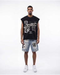 Mixed Emotions Newspaper Sleeveless Tee Black