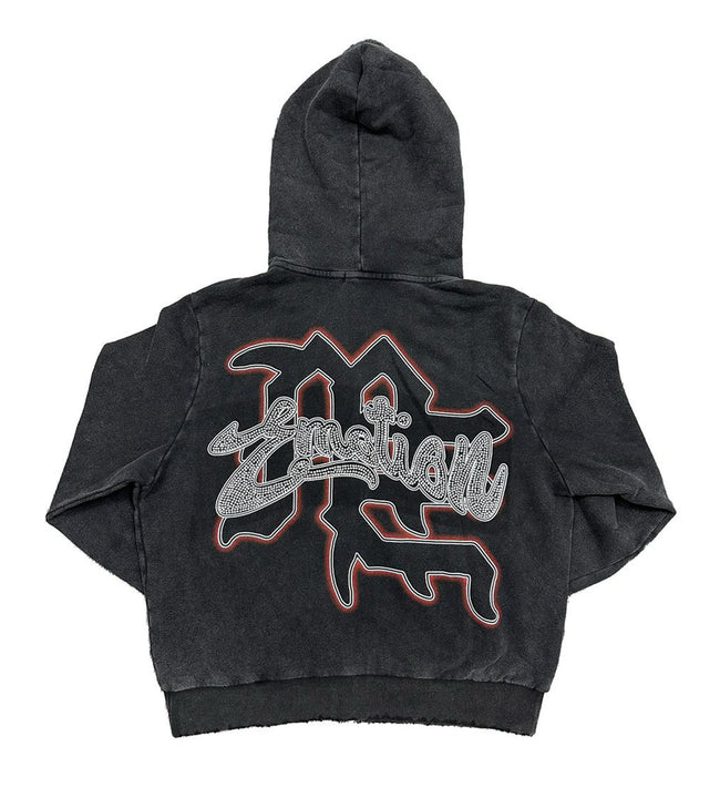 Mixed Emotions Rhinestone Hoodie Acid Wash Black Main Image