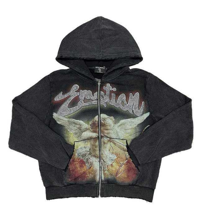 Mixed Emotions Rhinestone Hoodie Acid Wash Black Hover Image