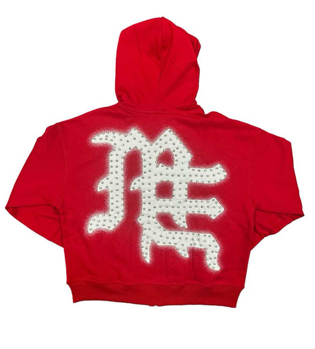Mixed Emotions "End" Rhinestone Hoodie Red Main Image