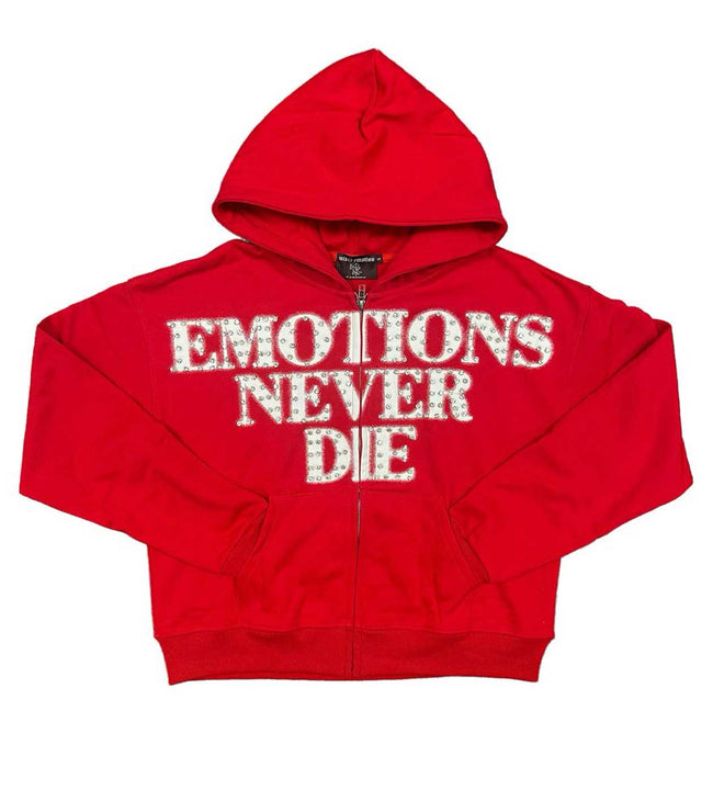 Mixed Emotions "End" Rhinestone Hoodie Red Hover Image