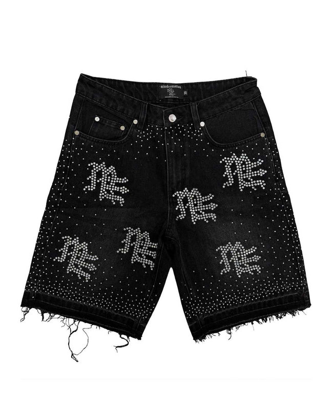 Mixed Emotions "ME" Rhinestone Denim Shorts Black Hover Image