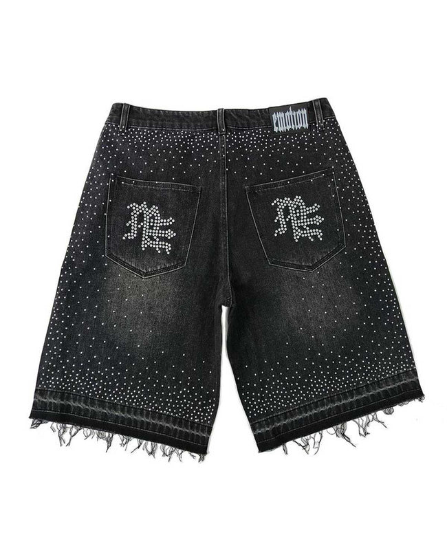 Mixed Emotions "ME" Rhinestone Denim Shorts Black Main Image