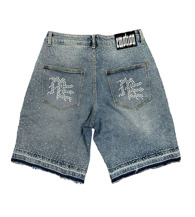 Mixed Emotions "ME" Rhinestone Denim Shorts Blue Main Image