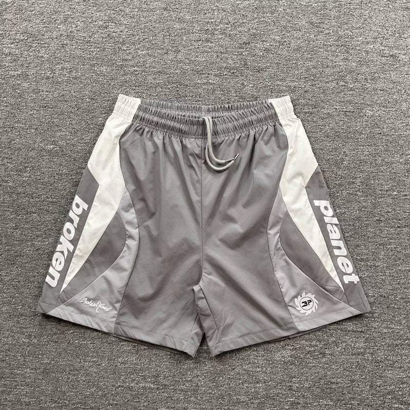 Broken planet European and American high street trendy brand retro letter logo embroidered contrasting woven beach shorts fog