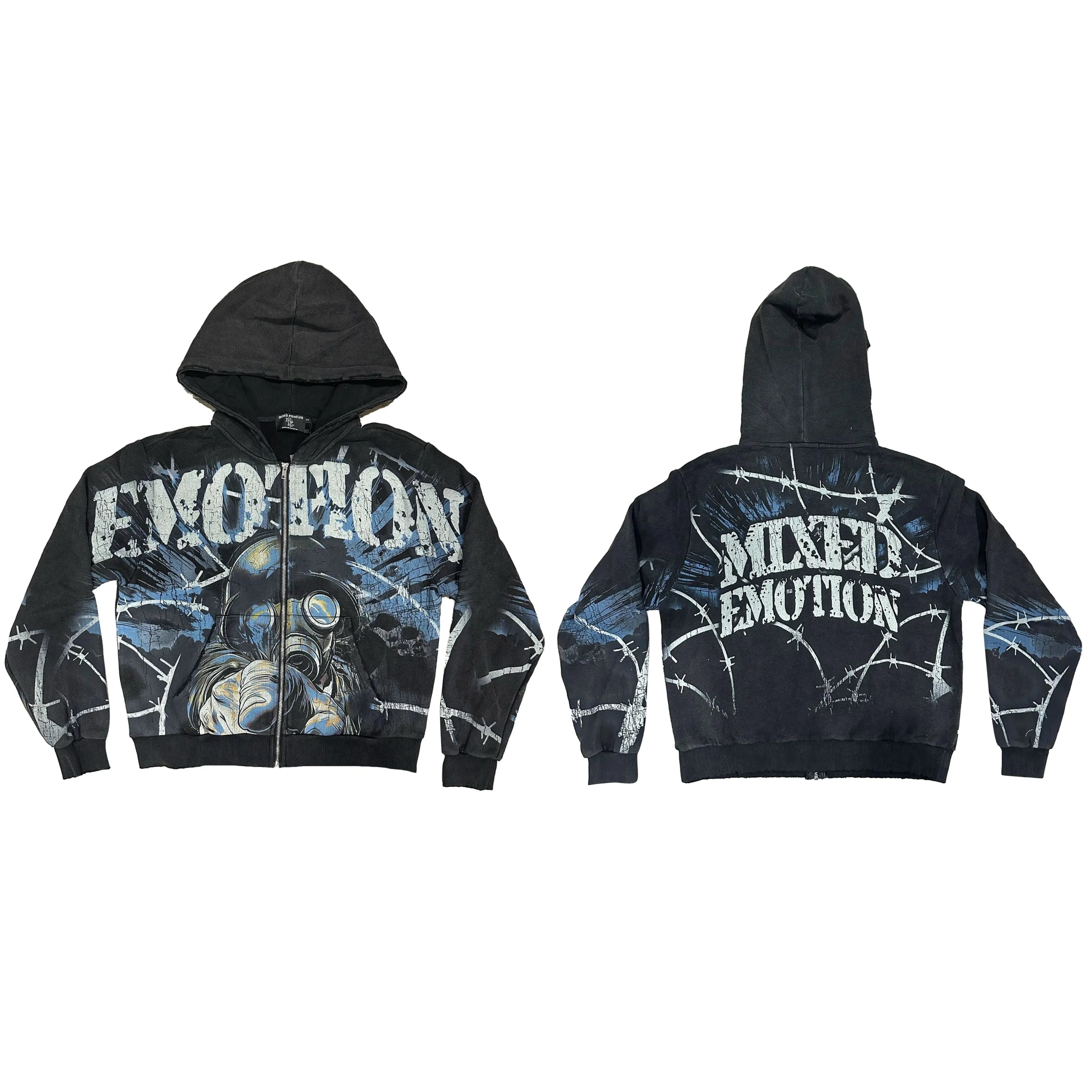 Blue Lightning Barbed Wire Full-Zip Hoodie