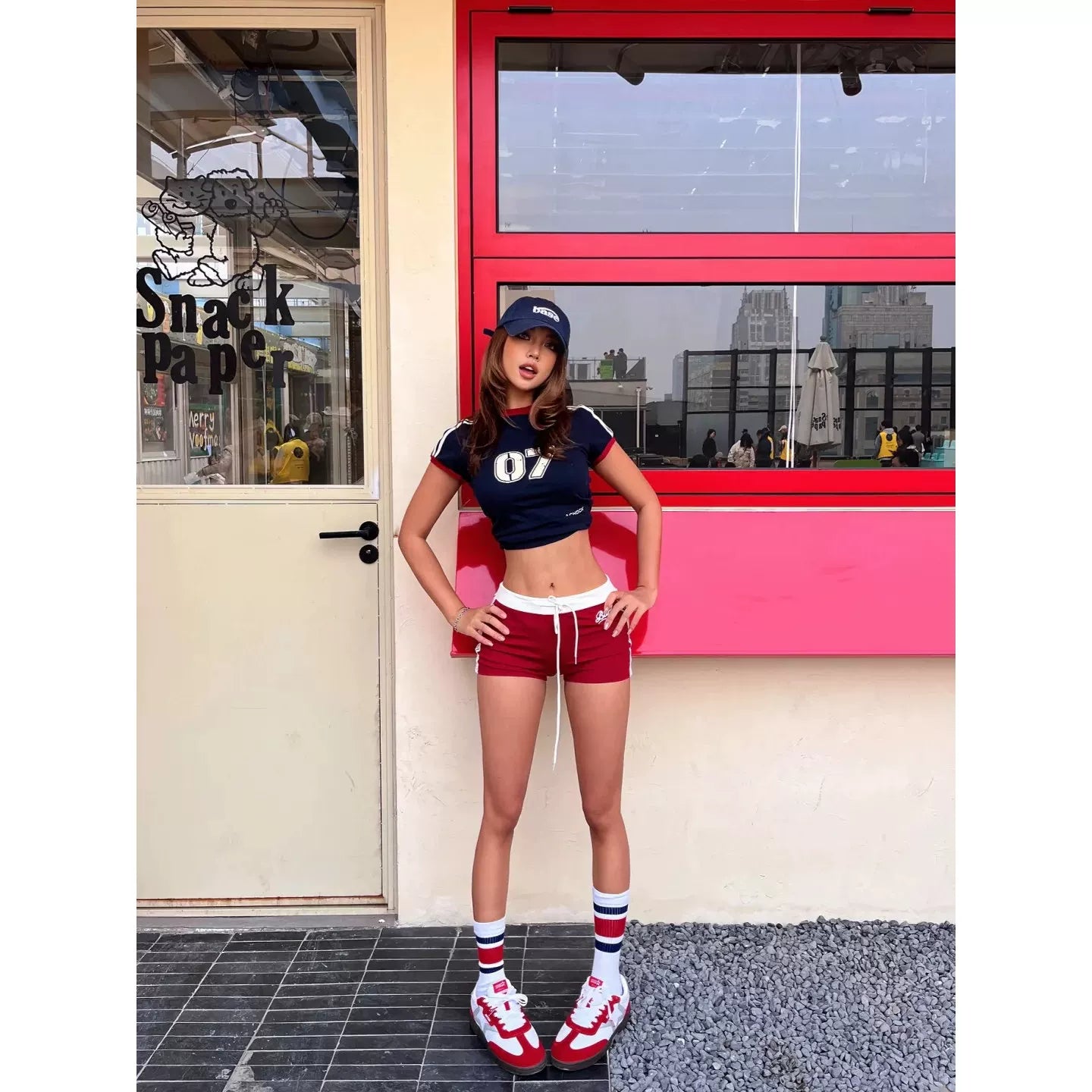 Korean badblood sports boxer shorts for women American retro niche design fitness dancing drawstring shorts
