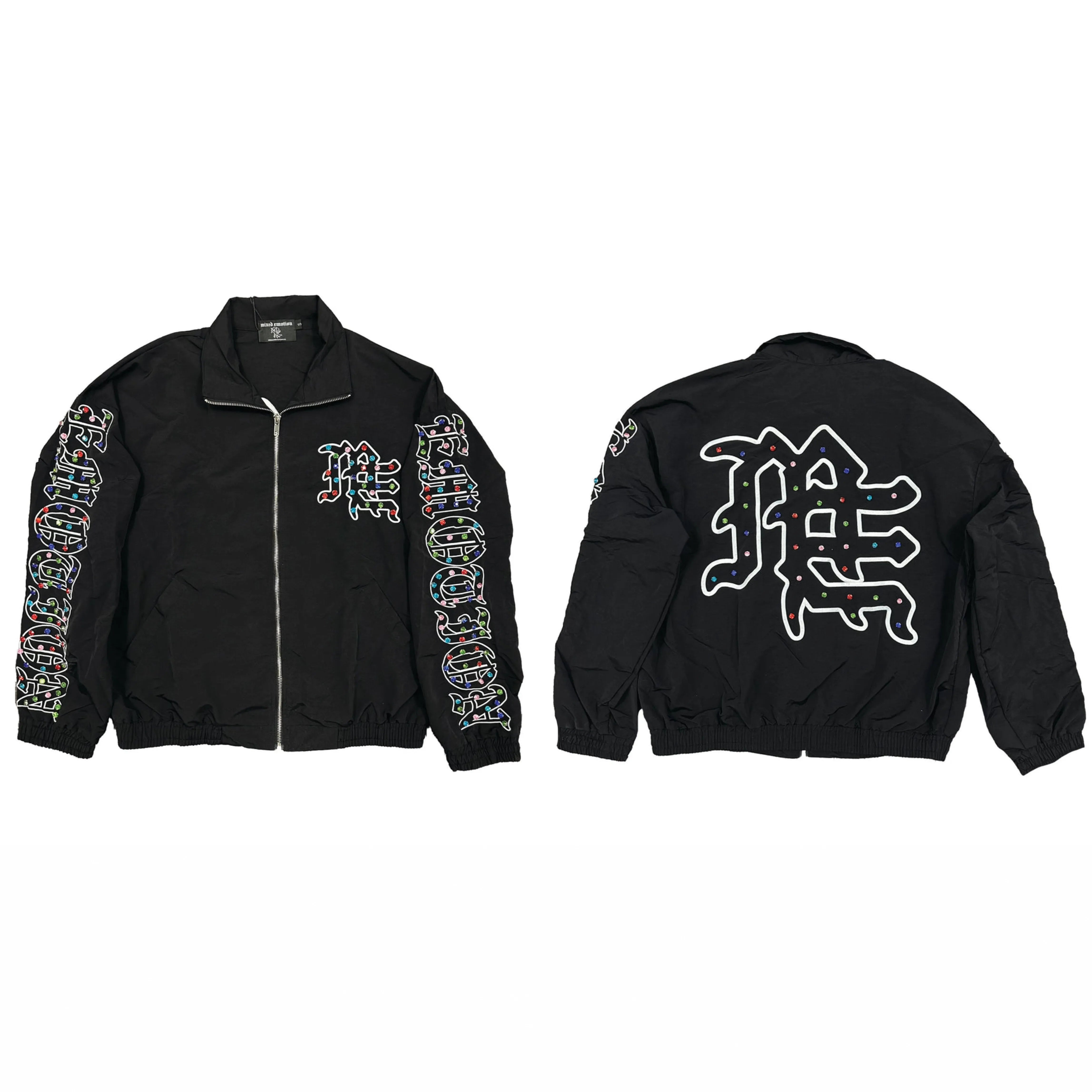 Gothic Rhinestone & Studded Full-Zip Jacket - Black