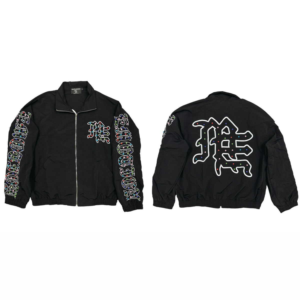 Gothic Rhinestone & Studded Full-Zip Jacket - Black