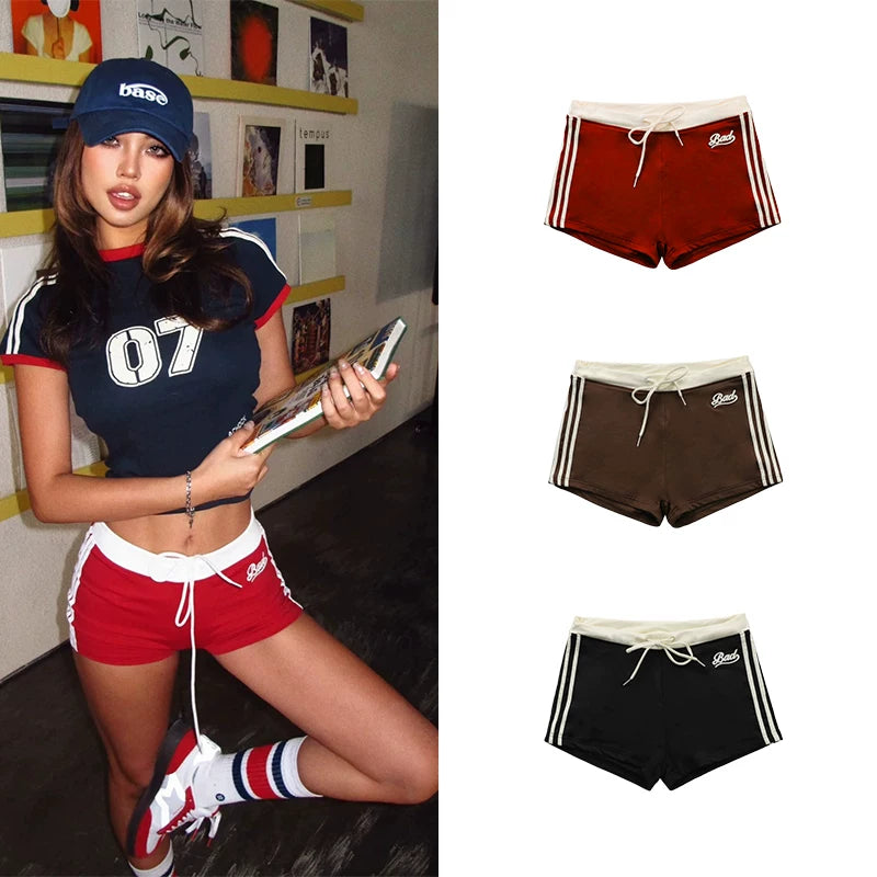 Korean badblood sports boxer shorts for women American retro niche design fitness dancing drawstring shorts