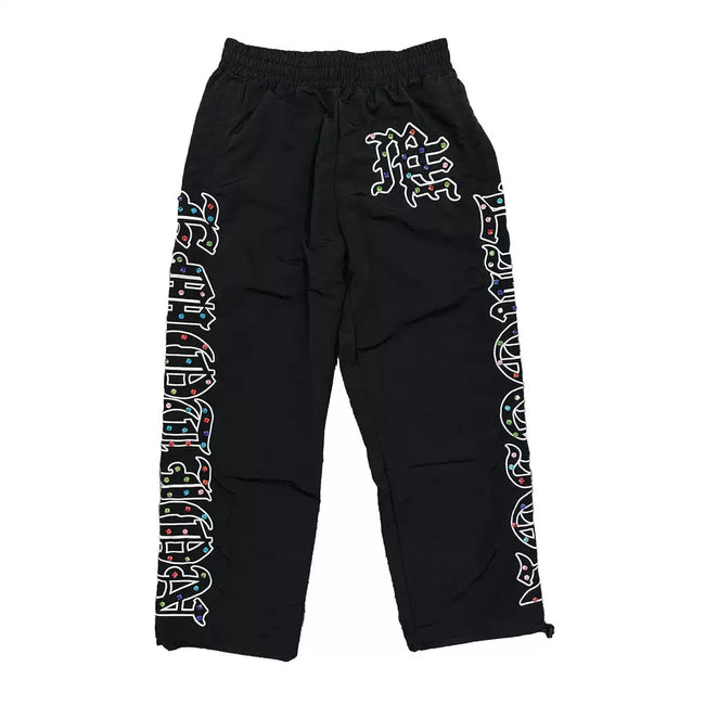 Gothic Rhinestone & Studded Track Pants - Black Hover Image