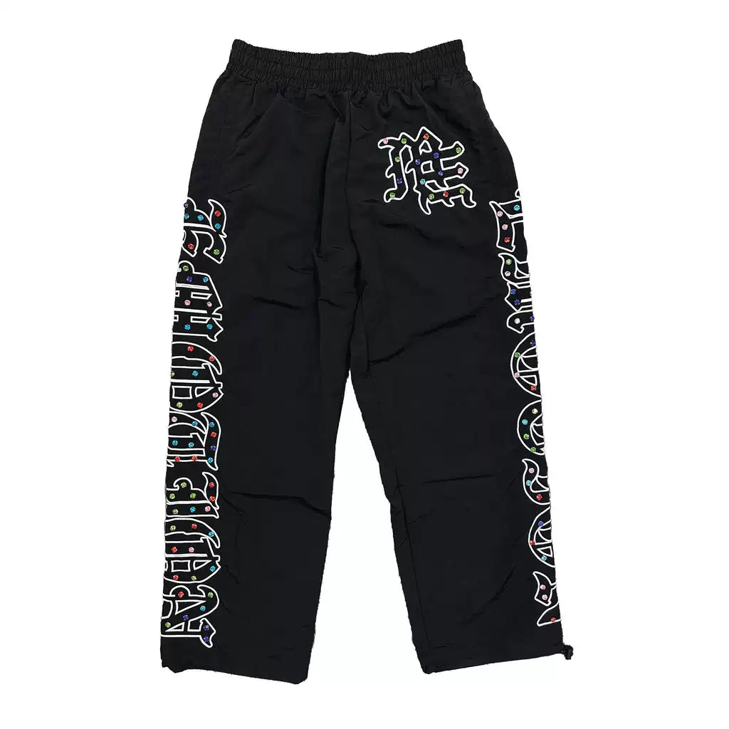 Gothic Rhinestone & Studded Track Pants - Black