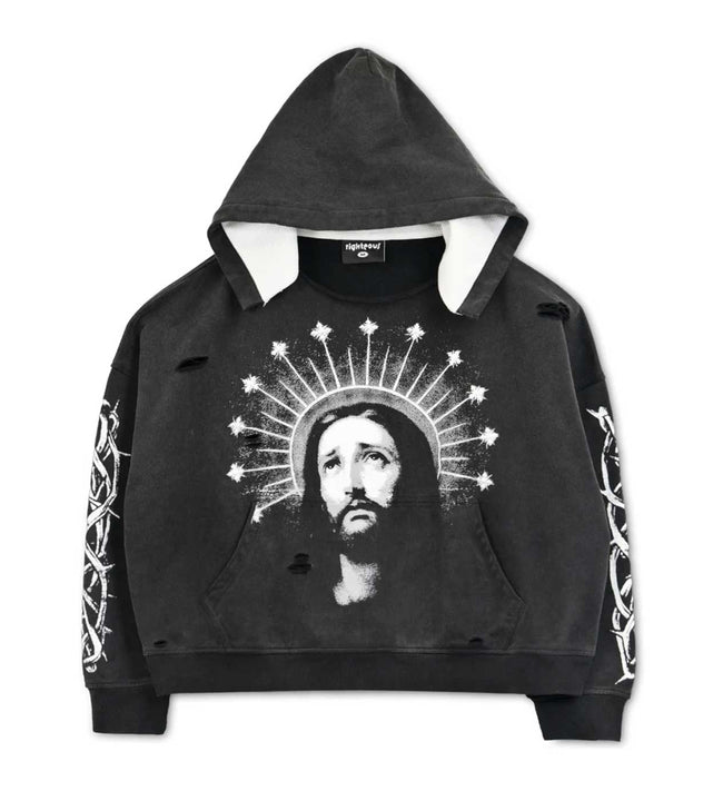 Righteous Crown of Light Distressed Hoodie Black Hover Image