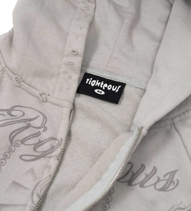Righteous Tattoo Zip Up Hoodie Grey Main Image