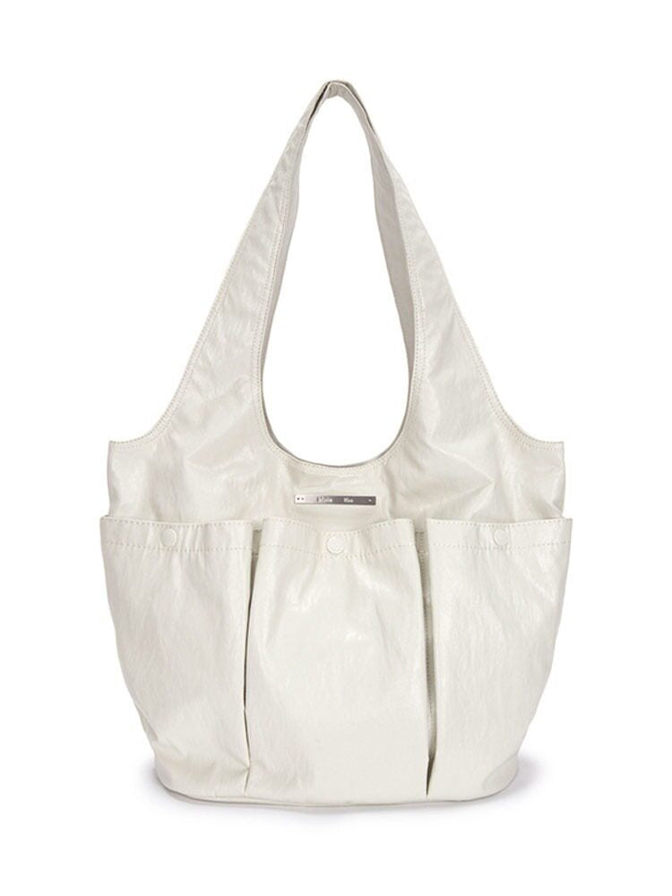Heavy-duty multi-pocket pleated soft leather tote bag