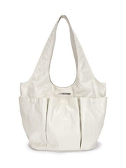 Heavy-duty multi-pocket pleated soft leather tote bag