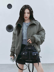 Modern high street retro punk heavy-duty drawstring flap-lined quilted backpack for the shoulders