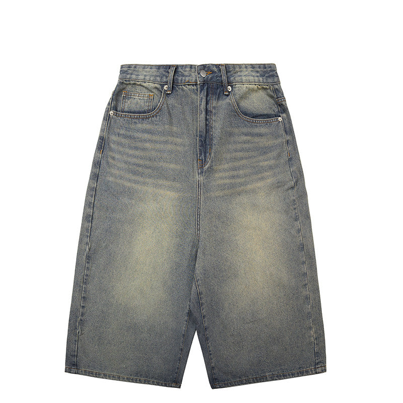Neutral retro straight-leg mini jeans midriff-bottom style