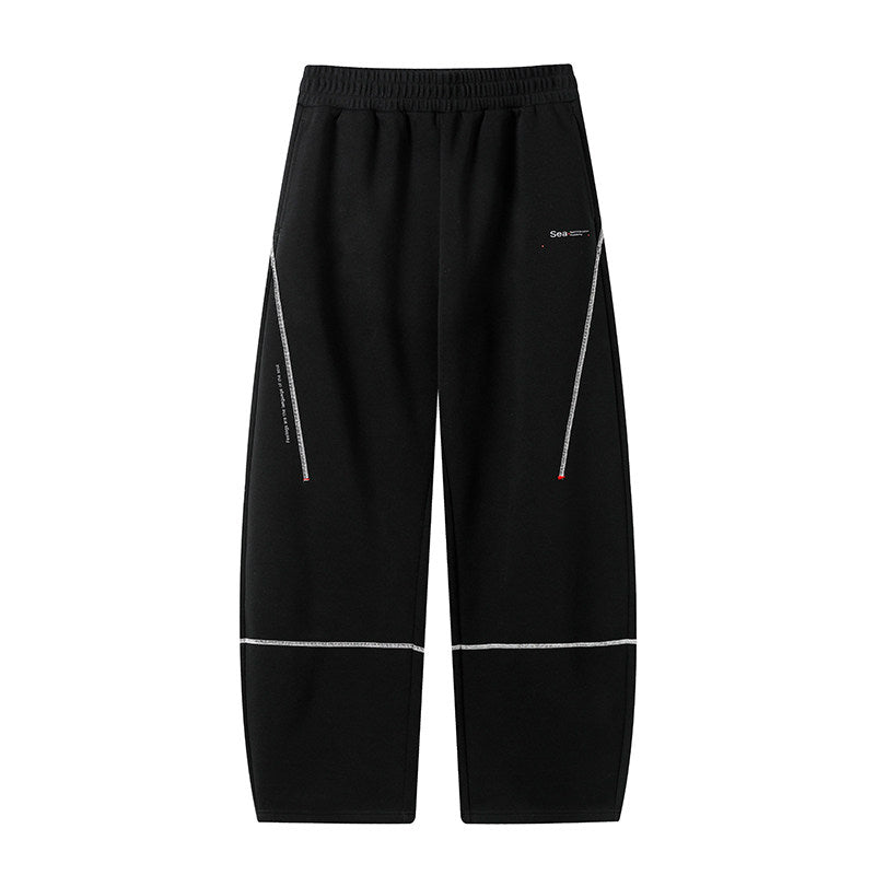 Contrasting-color knit curved-blade pants with a loose-fit athletic and casual style