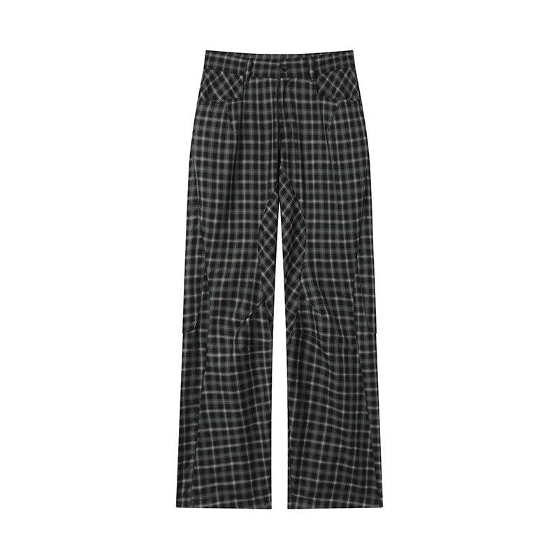 Gradually changing patchwork checked mid-rise pants