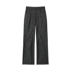 Gradually changing patchwork checked mid-rise pants