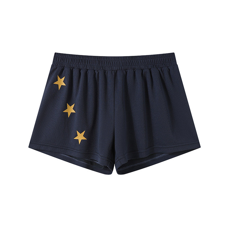 Contrasting-color star-pattern mesh stretchy comfortable sports shorts