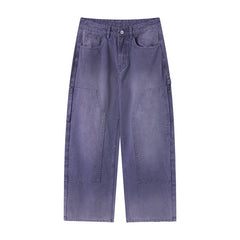 Blue water-washed distressed loggers' pants for casual office wear straight cargo pants