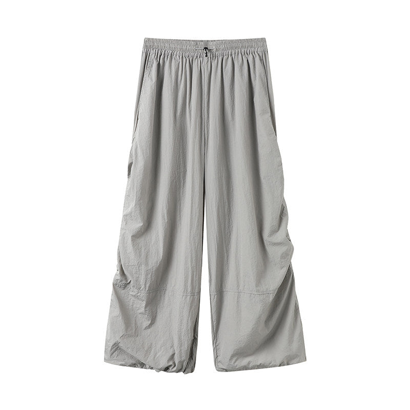 Pull-string fastening loose-knit wide-leg hiking pants for outdoor lightweight paratrooper pants