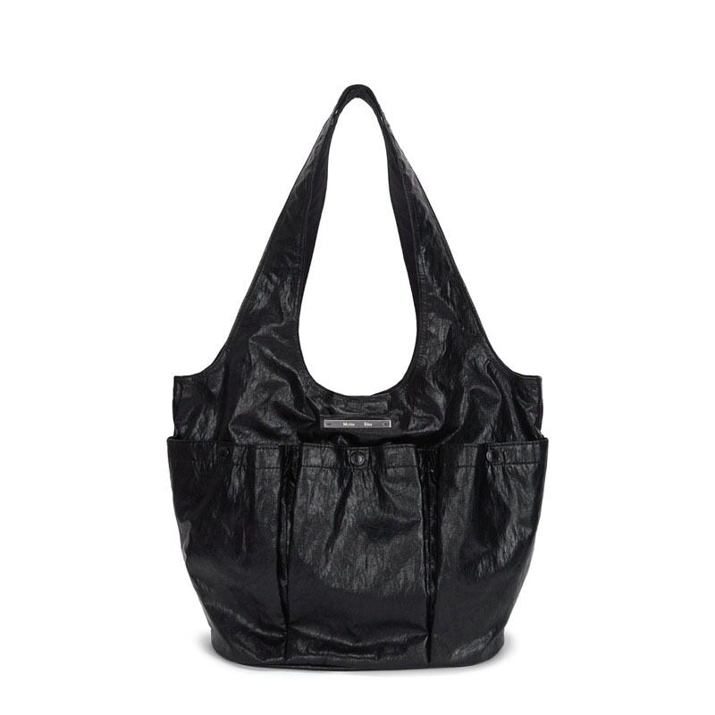Heavy-duty multi-pocket pleated soft leather tote bag