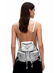 Modern high street retro punk heavy-duty drawstring flap-lined quilted backpack for the shoulders