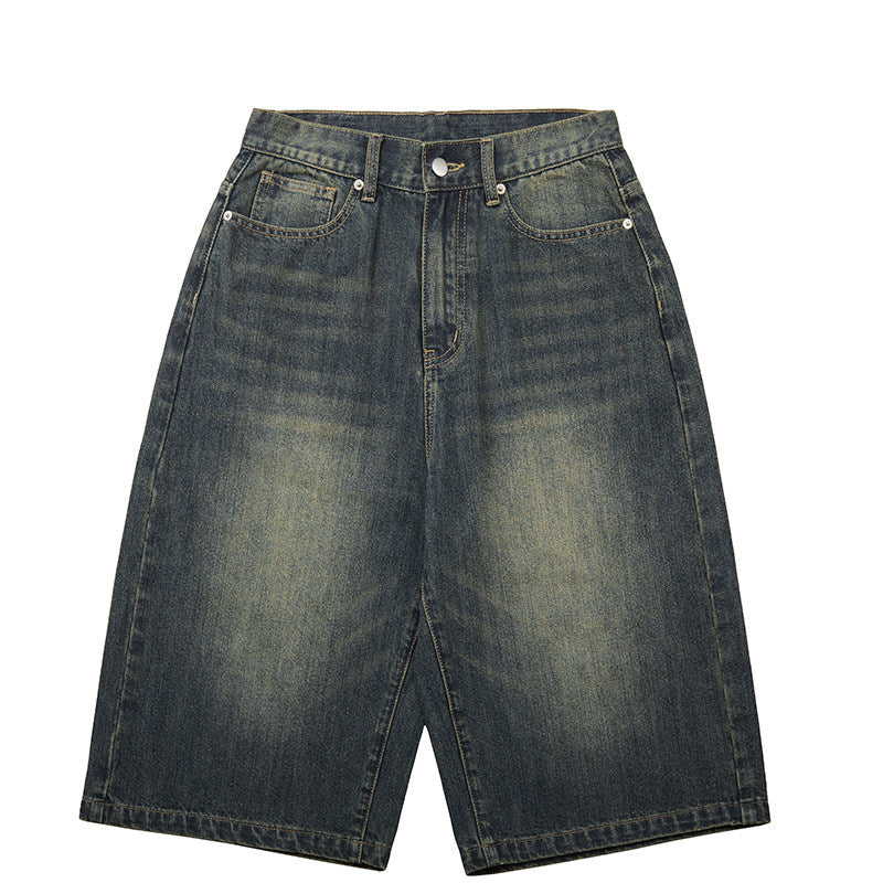 Neutral retro straight-leg mini jeans midriff-bottom style