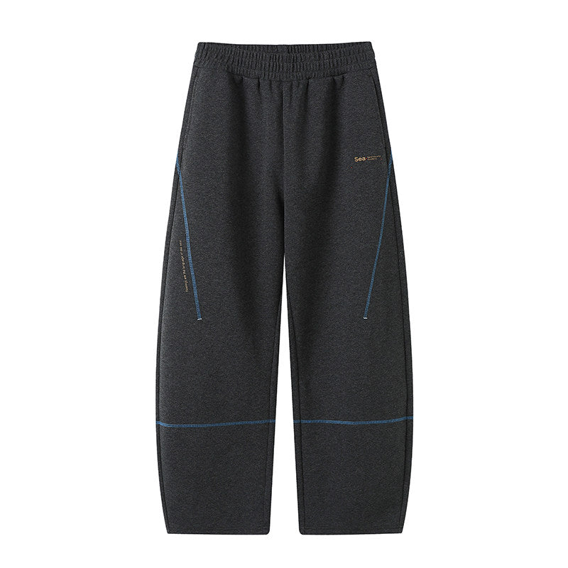 Contrasting-color knit curved-blade pants with a loose-fit athletic and casual style