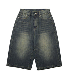 Neutral retro straight-leg mini jeans midriff-bottom style