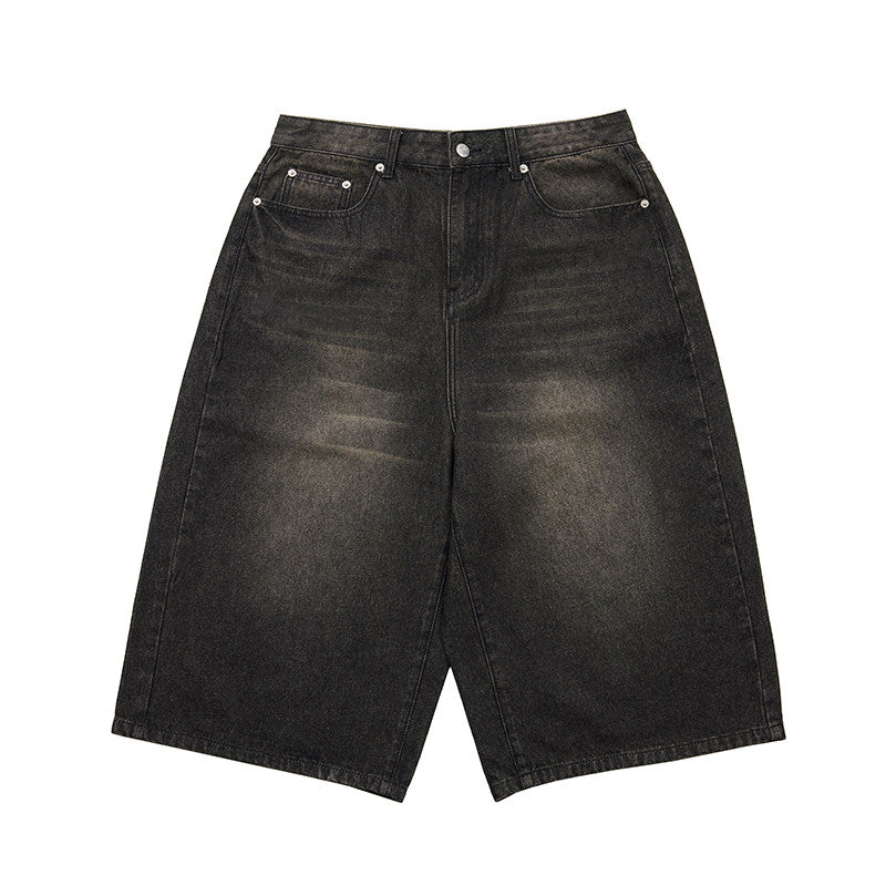 Neutral retro straight-leg mini jeans midriff-bottom style