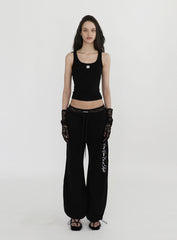 [w-pts23-057] Pure Lace Trim Jogger - Black