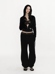 [w-pts23-057] Pure Lace Trim Jogger - Black