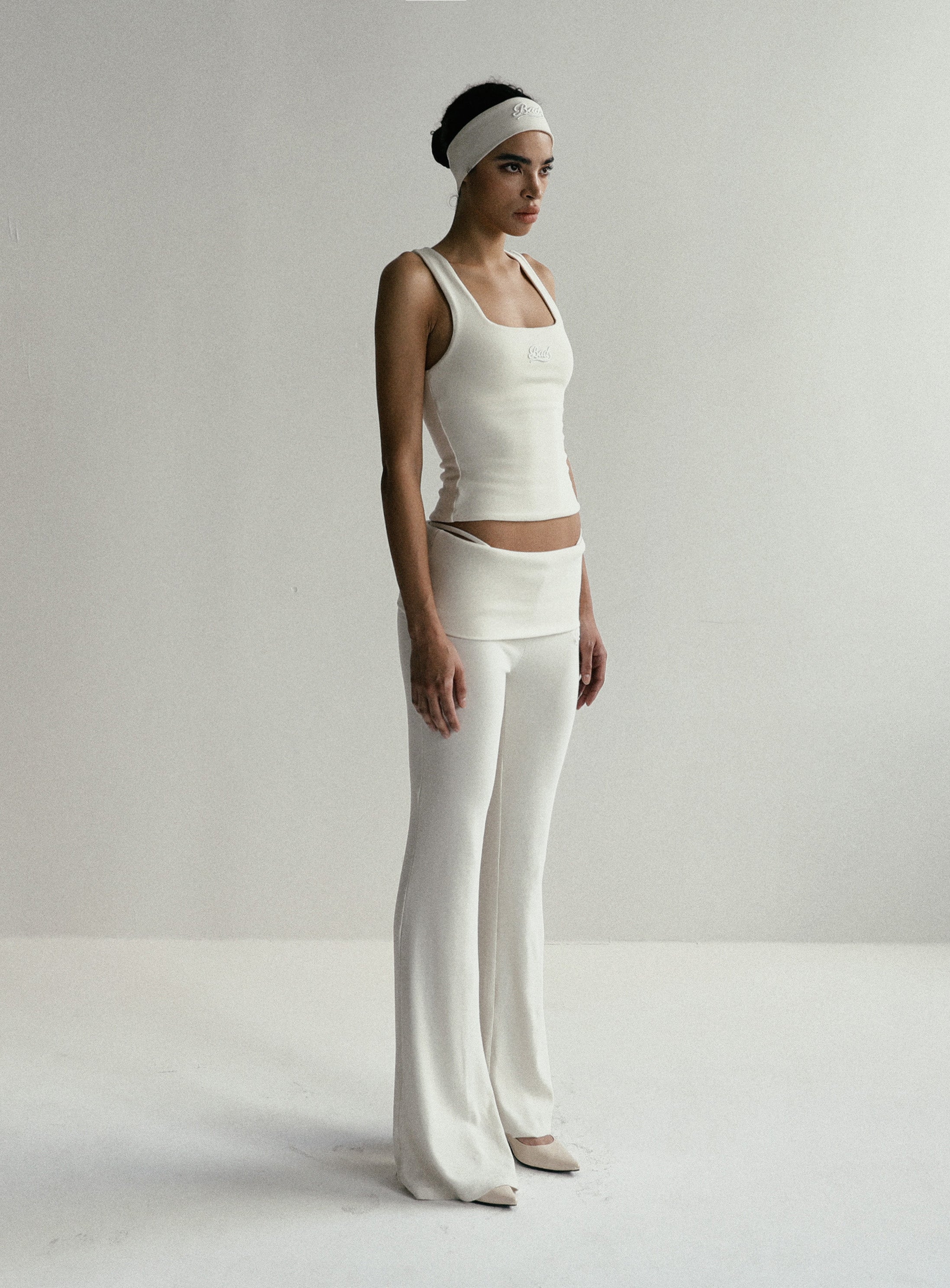 [w-pts24-055] Beyond Soft Fold Over Bootcut Pants - Cream