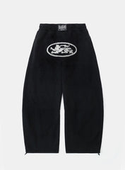 [w-pts25-016] Lion Patch 2 Way Curved Jogger - Washed Black