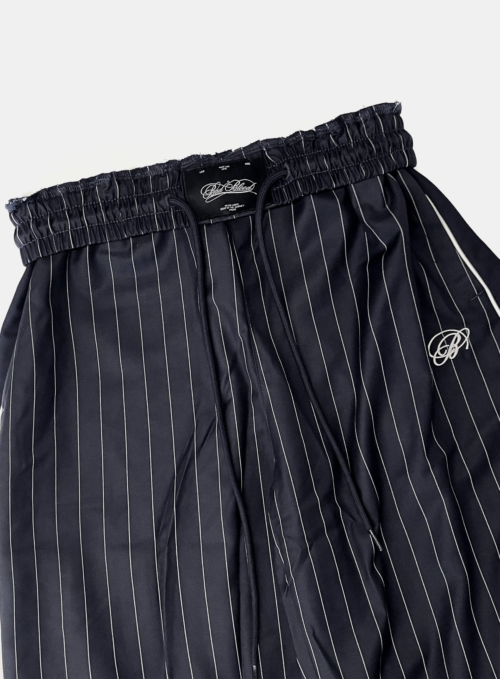 [w-pts25-050] Dark Classic Pinstripe Track Pants - Navy