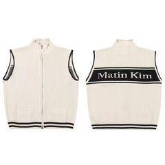 MATIN KIM SPELL POINT KNIT ZIP UP VEST IN IVORY