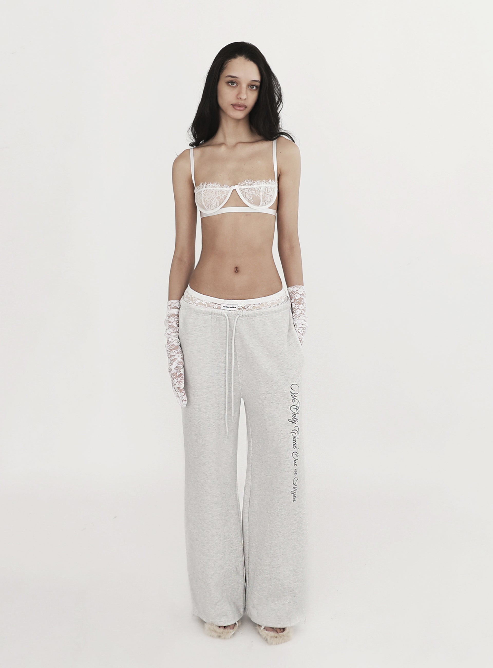[w-pts23-056] Pure Lace Trim Jogger - Ash Gray
