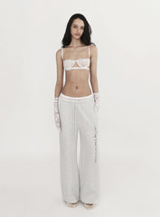 [w-pts23-056] Pure Lace Trim Jogger - Ash Gray