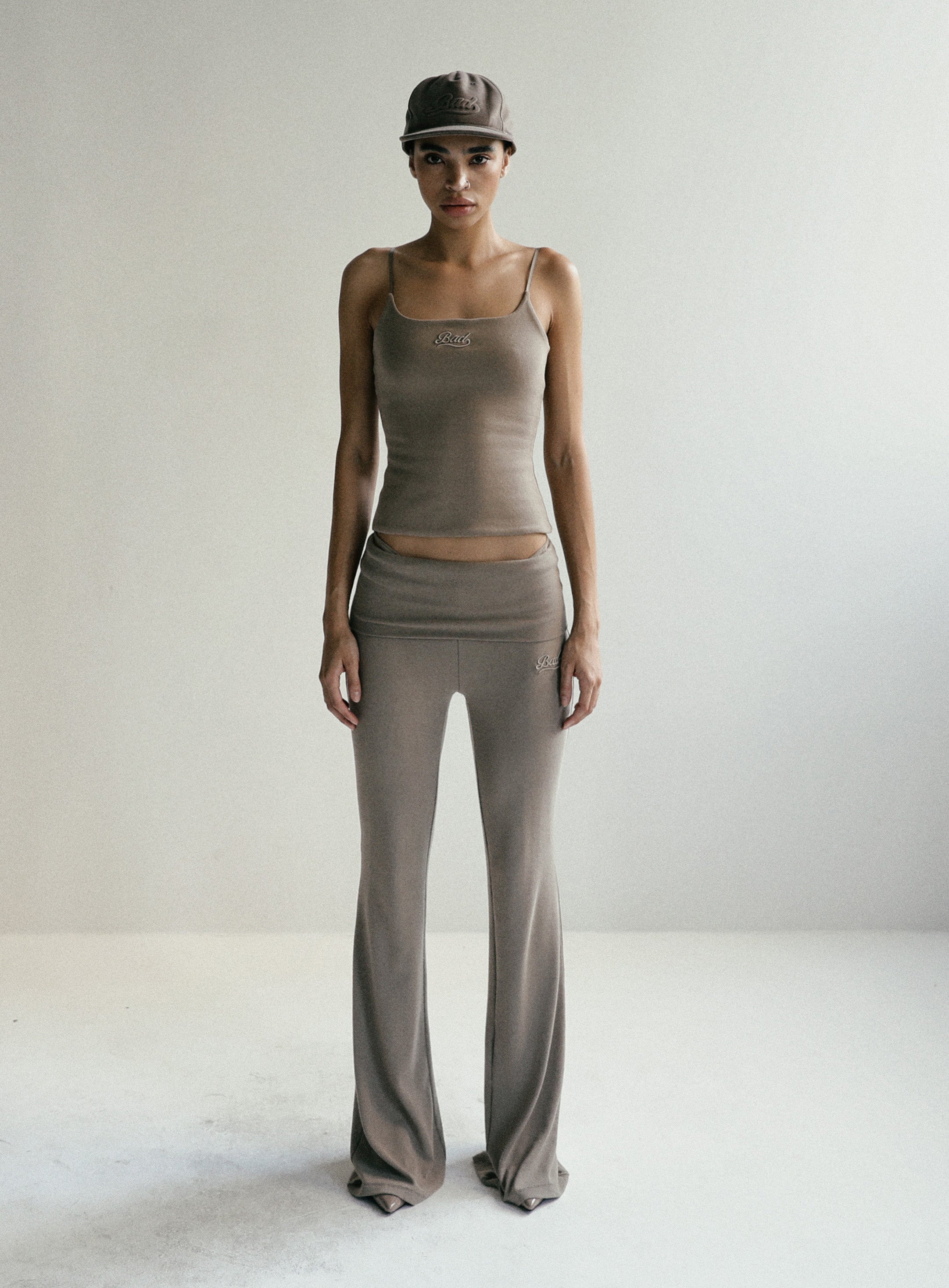 [w-pts24-058] Beyond Soft Fold Over Bootcut Pants - Tobacco