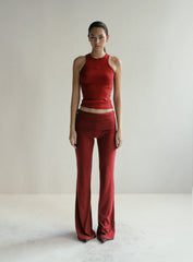 [w-pts24-057] Beyond Soft Fold Over Bootcut Pants - Carmine