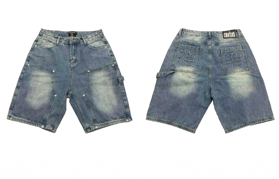 Vintage Washed Gothic Denim Jorts - Blue