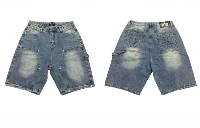 Vintage Washed Gothic Denim Jorts - Blue Hover Image