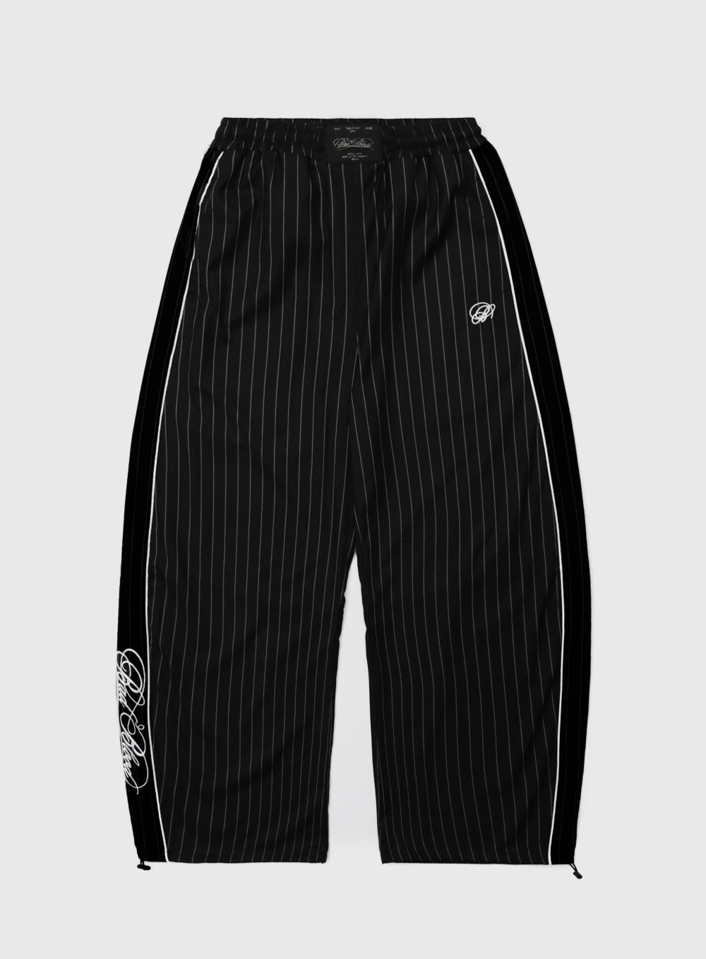 [w-pts25-024] Dark Classic Pinstripe Track Pants - Black