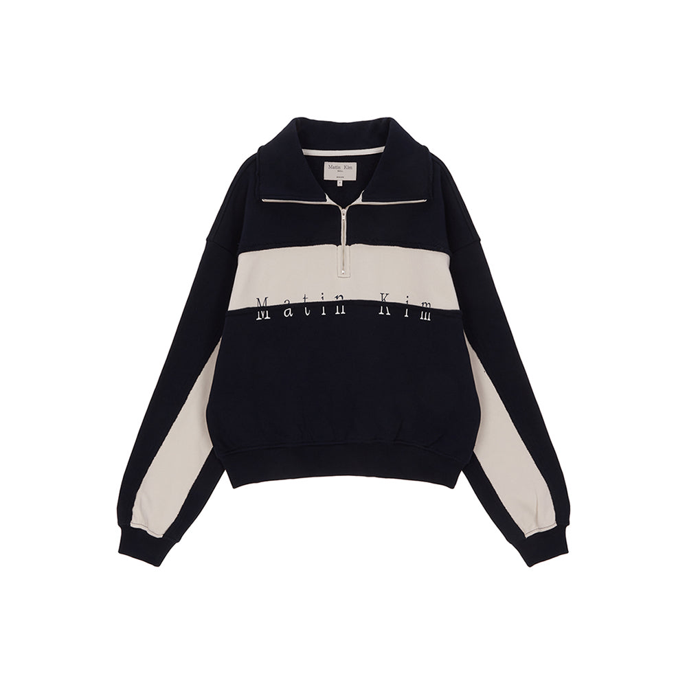 CUTTED LOGO HALF ZIP SWEATSHIRT IN NAVY