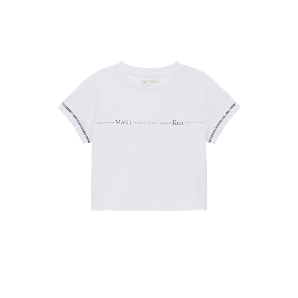MATIN SMALL LINE LOGO STITCH CROP TOP IN WHITE