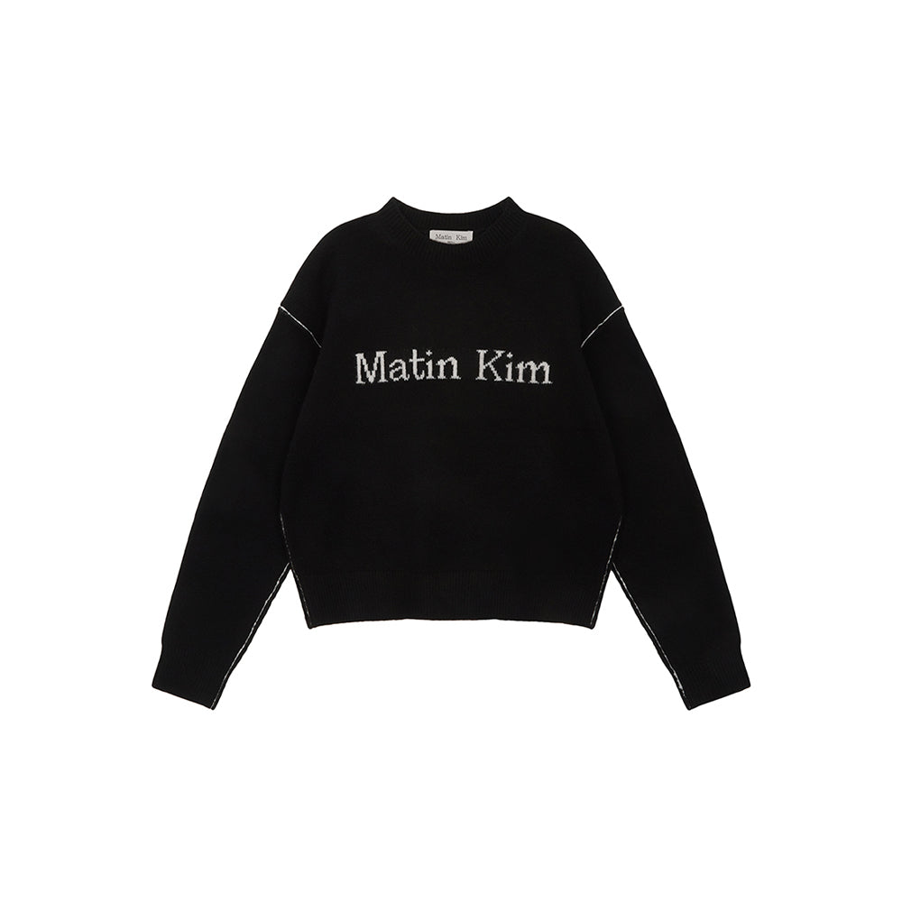COLOR LINE POINT LOGO KNIT PULLOVER IN BLACK